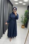 Bağlama Detaylı Taş Düğme Elbise Lacivert