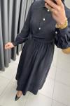 Bağlama Detaylı Taş Düğme Elbise Siyah