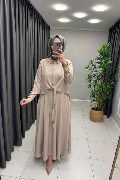 Marcha Taşlı Etekli Takım Taş Rengi