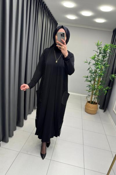 File Detay Yelekli Takım  Siyah