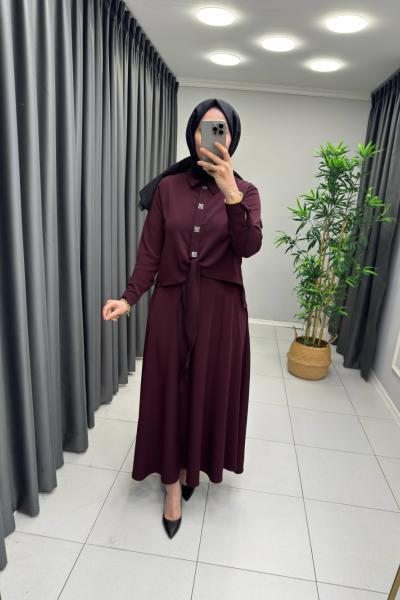 Marcha Taşlı Etekli Takım Bordo