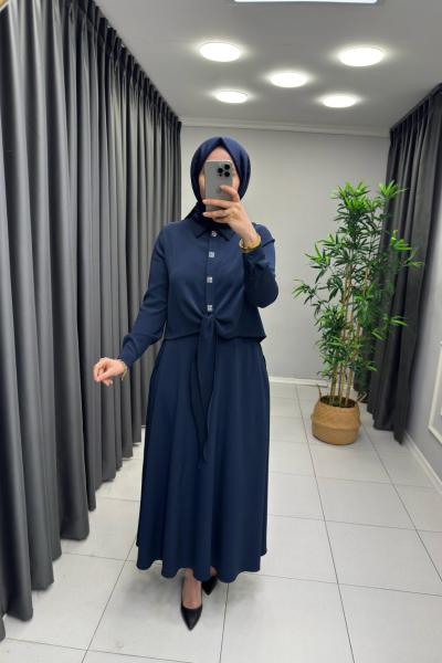 Marcha Taşlı Etekli Takım Lacivert