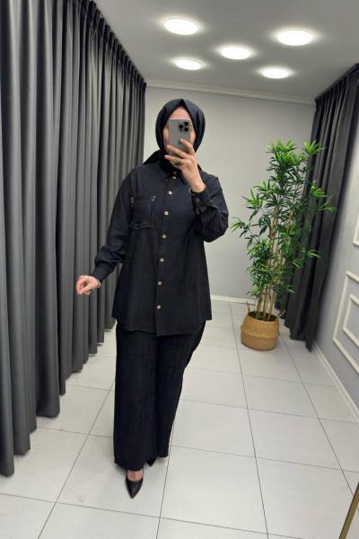 Marcha Çilek Keten Takım Siyah