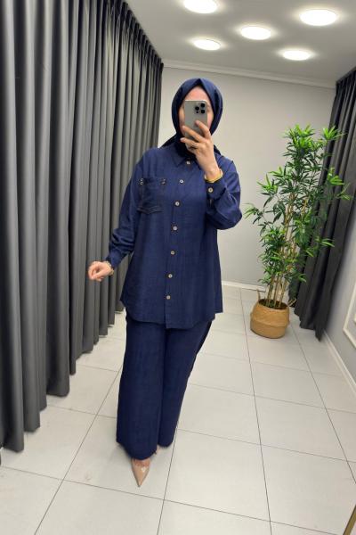 Marcha Çilek Keten Takım Lacivert