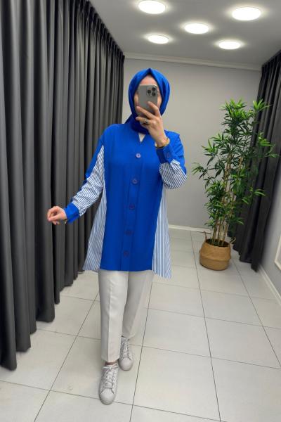 Puane Gömlek Detay Tunik Saks Mavisi