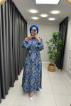 Zena Etnik Desen Elbise  Saks Mavisi