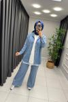 Perla Düğmeli Tensel Kot Takım  Mavi