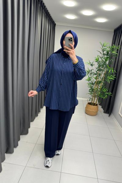 Star Çizgili Gömlek  Lacivert