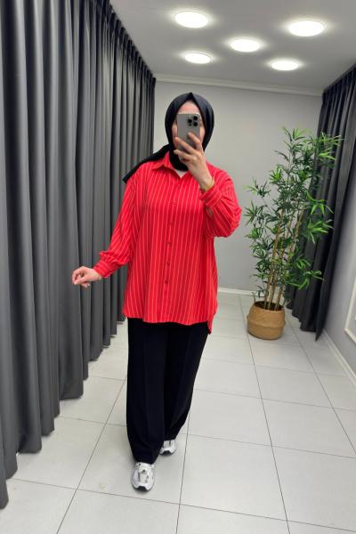 Star Çizgili Gömlek  Nar Çiçeği