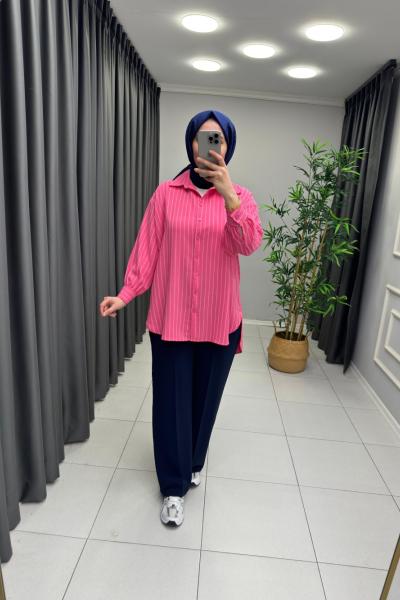 Star Çizgili Gömlek  Pembe