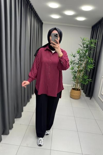 Star Çizgili Gömlek  Bordo