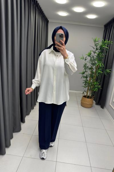 Star Çizgili Gömlek  Beyaz