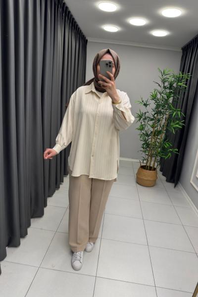 Palazzo Pantolon Lüblün Krep Taş Rengi