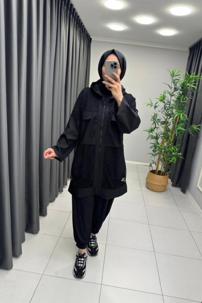 File Detay Kapüşonlu Takım  Siyah