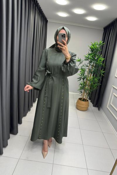 Sahra Modal Qupra Elbise Haki