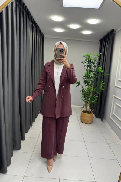 Noshe Qupra Ceketli Takım  Mürdüm
