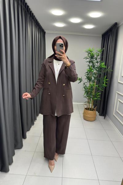 Noshe Qupra Ceketli Takım  Kahverengi