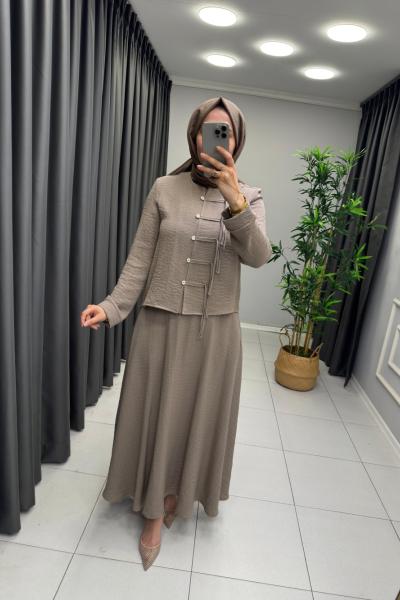 Rüya Keten Etekli Takım Vizon