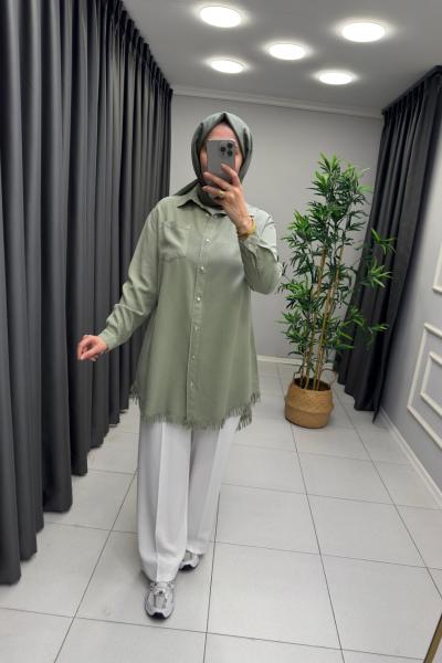 Bella Püskül Detay Gömlek  Mint Yeşili