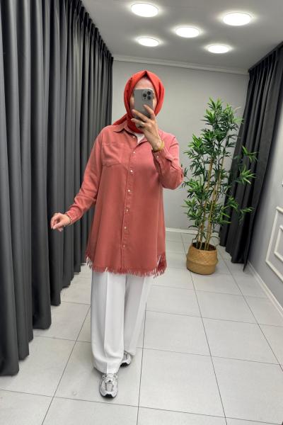 Bella Püskül Detay Gömlek  Tarçın