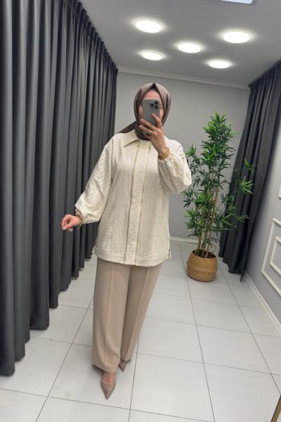 Çift Fermuarlı Keten Ceket  Bej