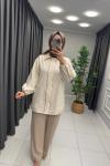 Çift Fermuarlı Keten Ceket  Bej