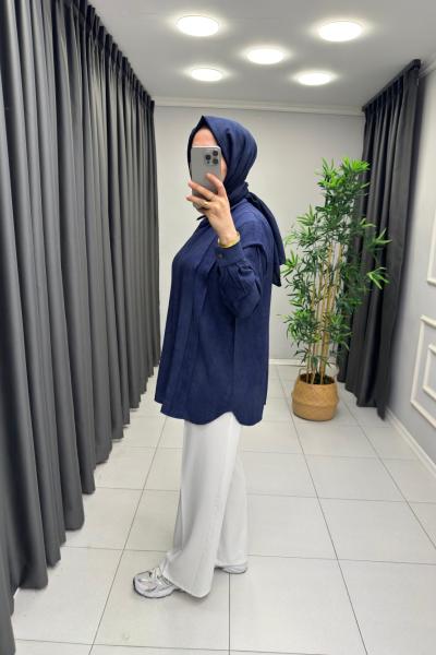 Lema Çilek Keten Gömlek  Lacivert