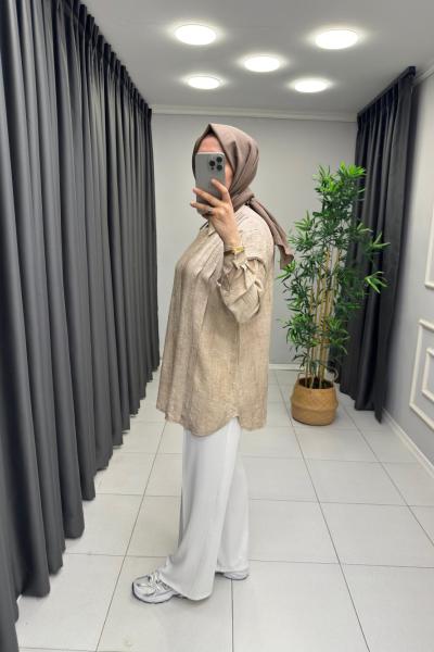 Lema Çilek Keten Gömlek  Camel