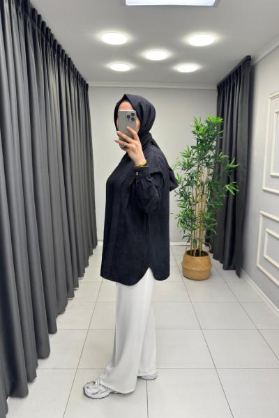 Lema Çilek Keten Gömlek  Siyah