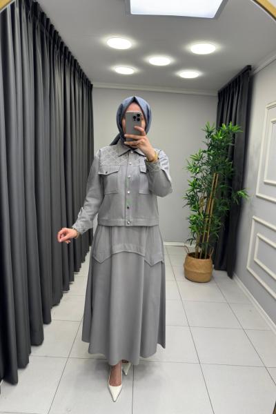 Lina Etekli Takım Gri