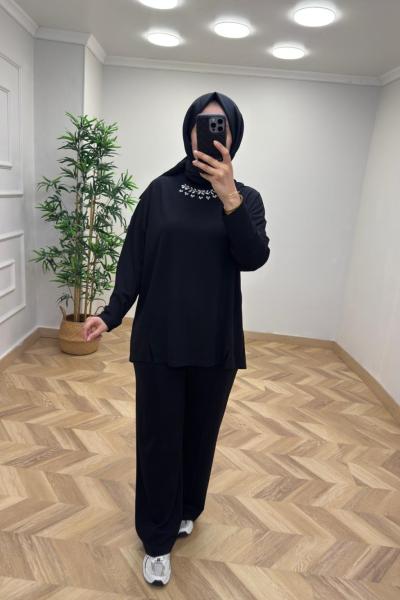 İkoll Taş İşlemeli Takım  Siyah