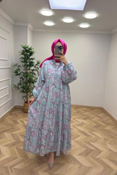 ETNİK DESEN ELBİSE Fuşya