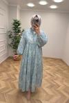 ETNİK DESEN ELBİSE Açık Mavi