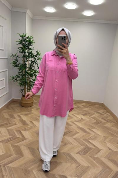 Noshe Tensel Gömlek  Pembe