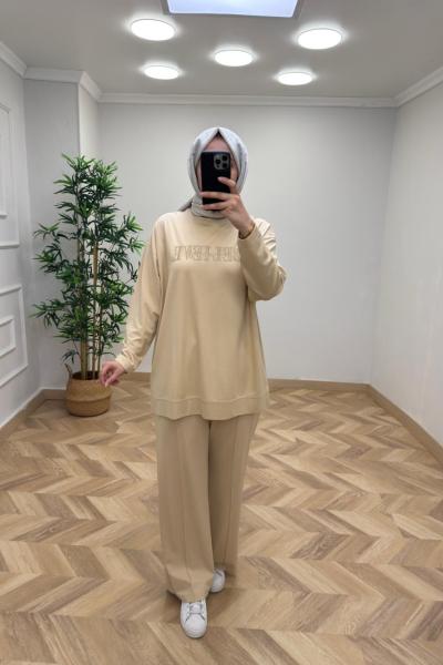 İkoll Sim Detay Nakışlı Takım  Camel