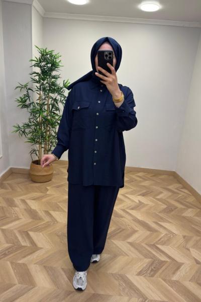 İkoll Çilek Keten Takım  Lacivert