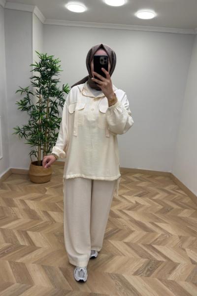 Linda Çilek Keten Takım  Krem