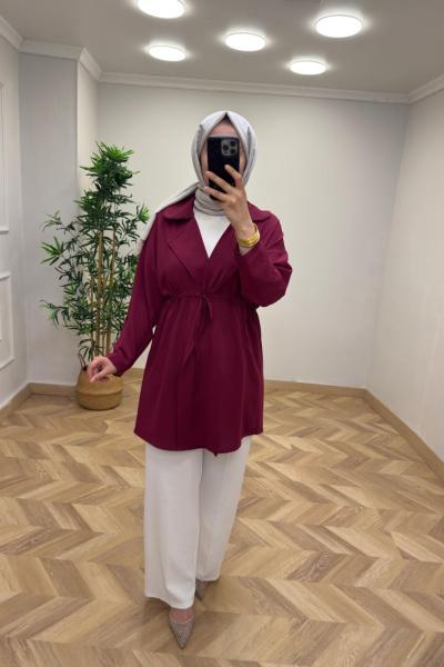 Eylül Bağcıklı  Ceket  Vişne