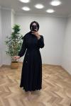 Tanya Çilek Keten Elbise  Siyah