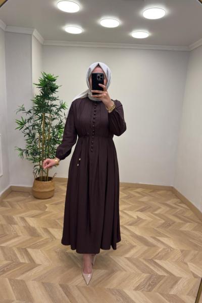 Tanya Çilek Keten Elbise Acı Kahve