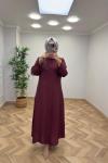 Gül Detay Elbise Bordo