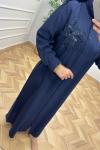 Gül Detay Elbise Lacivert