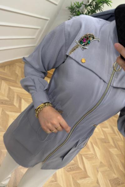 Kuş Detay Qupra Kap  Gri