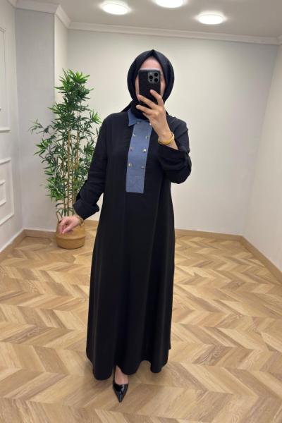 Kot Detaylı Zümra Elbise Siyah