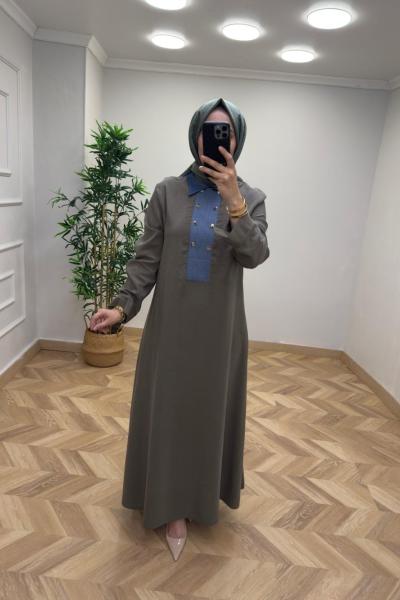 Kot Detaylı Zümra Elbise Haki