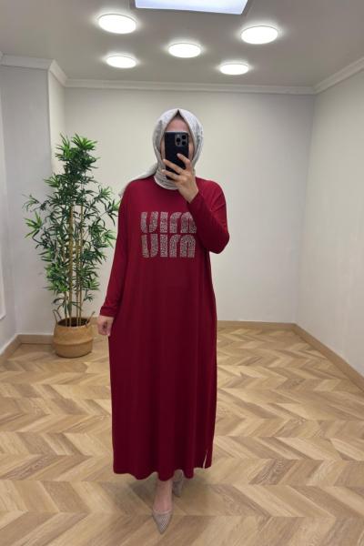 Fulya Penye Elbise Bordo