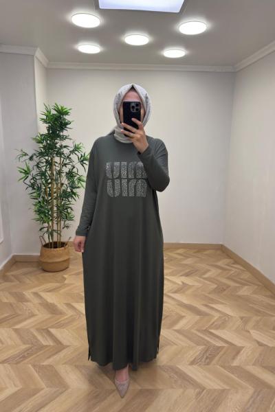 Fulya Penye Elbise Haki