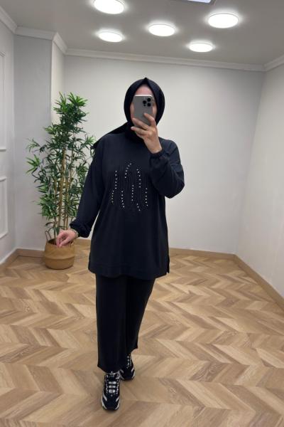 Nival Taşlı Takım Siyah