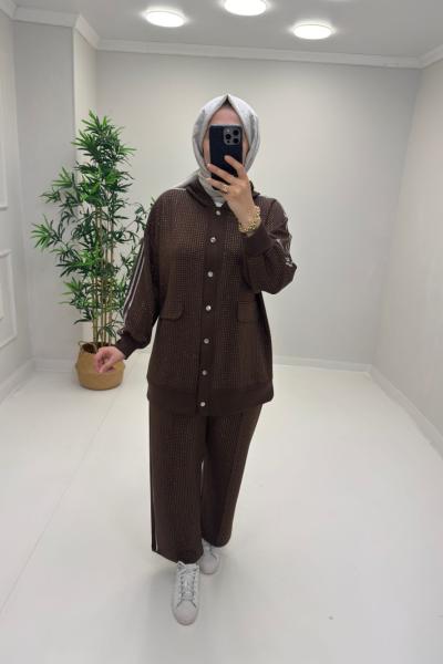 Flora Taşlı Takım Kahverengi