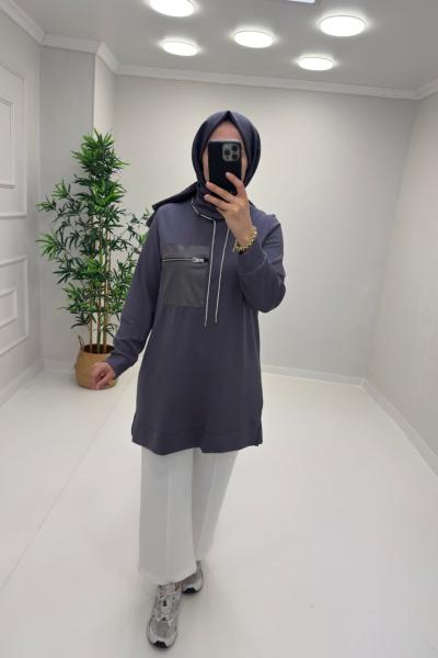 Deri Cep Detay Tunik Antrasit